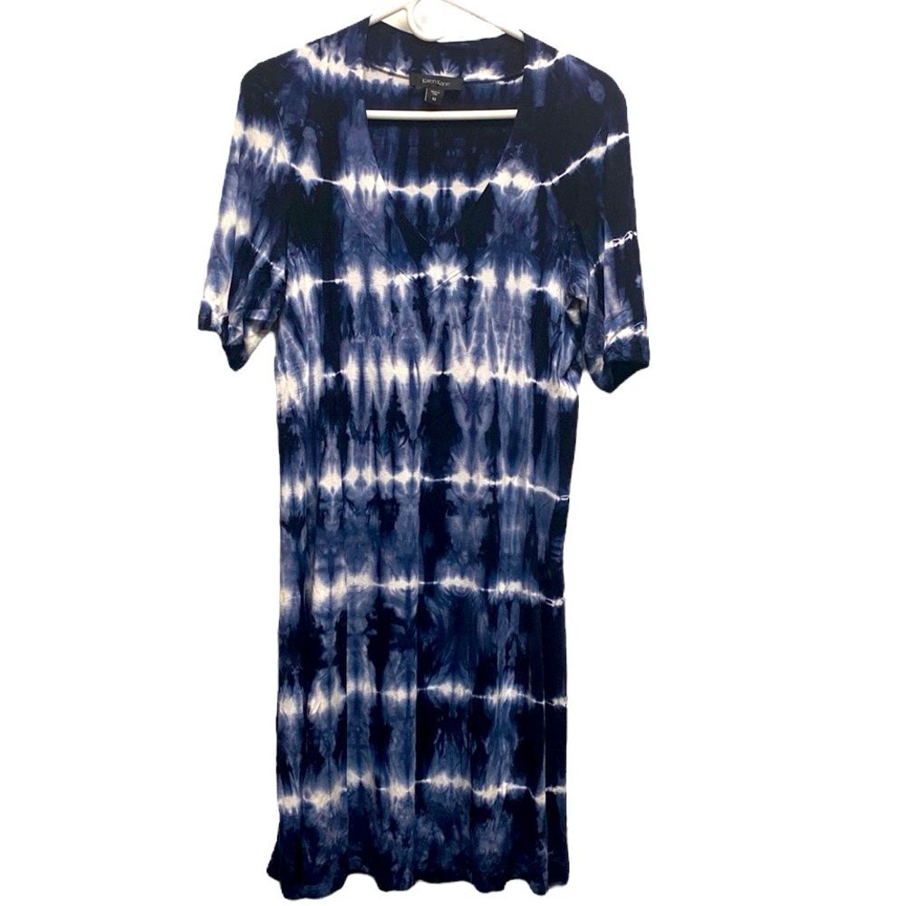 KAREN KANE Blue Tie Dye V-Neck Short Sleeve T-Shirt Dress Size - M
